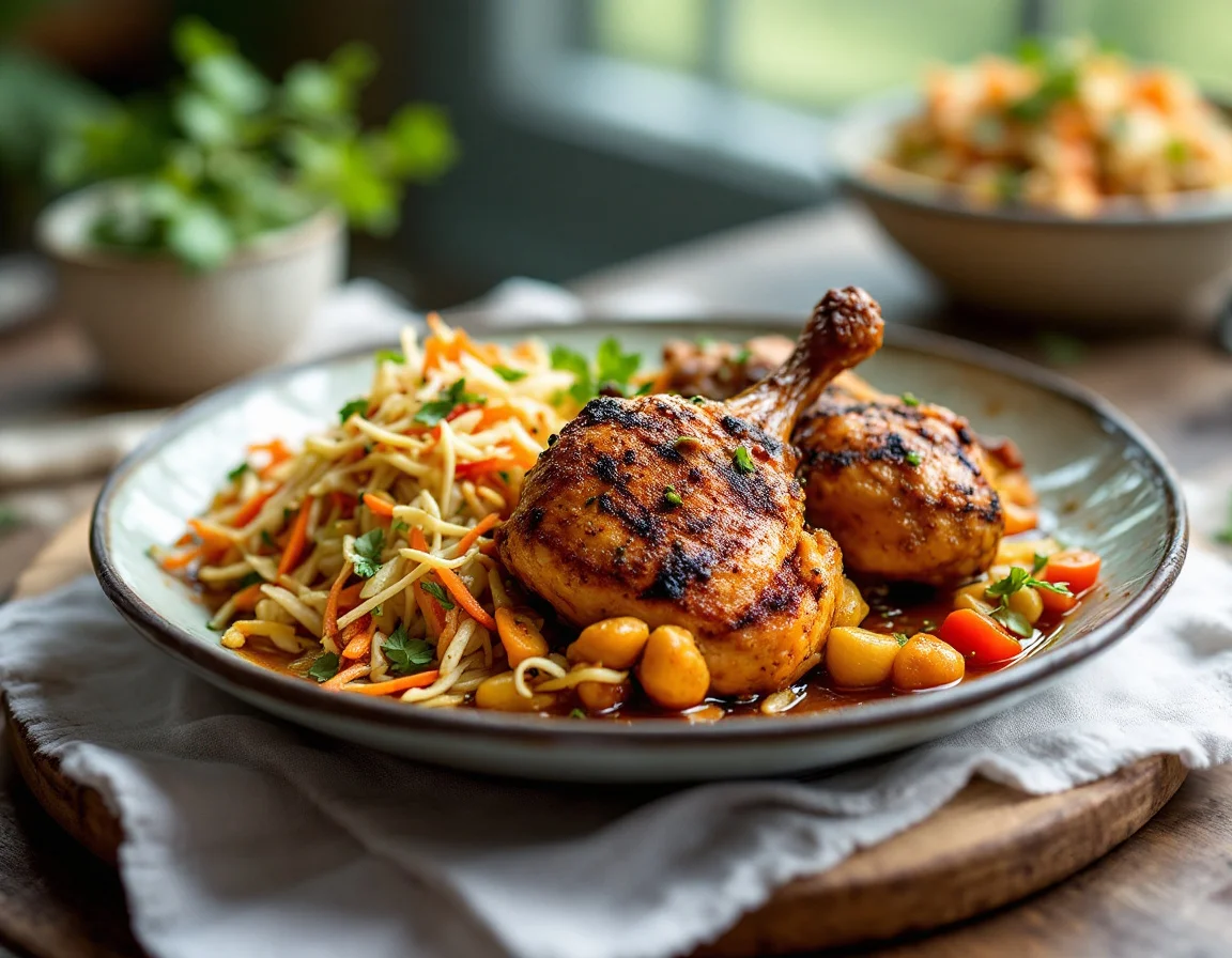 Haitian Poulet Braise with Epis and Pikliz Slaw