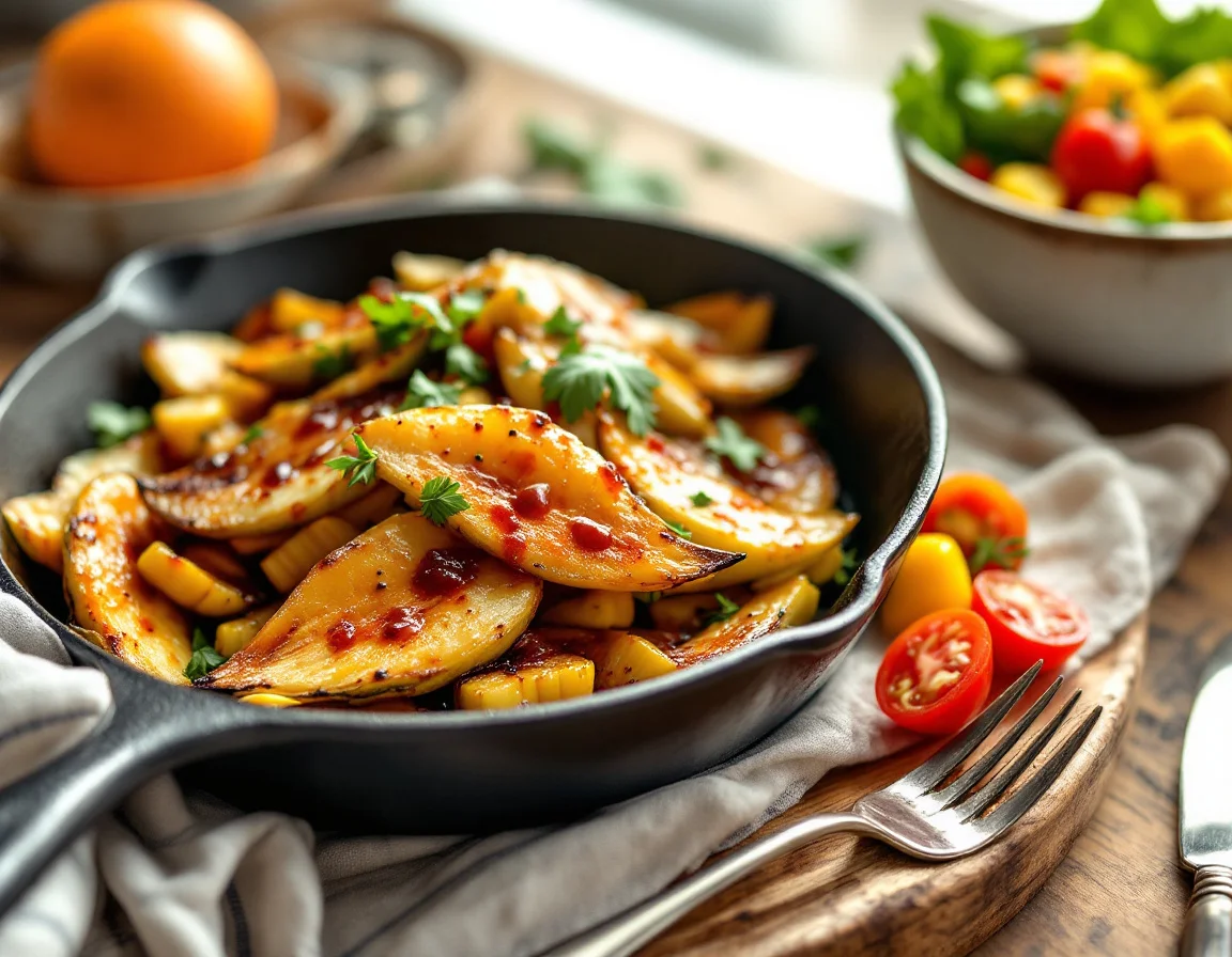 Seared Hearts of Palm with Sour Orange Habanero Glaze and Florida Corn Tomato Salad