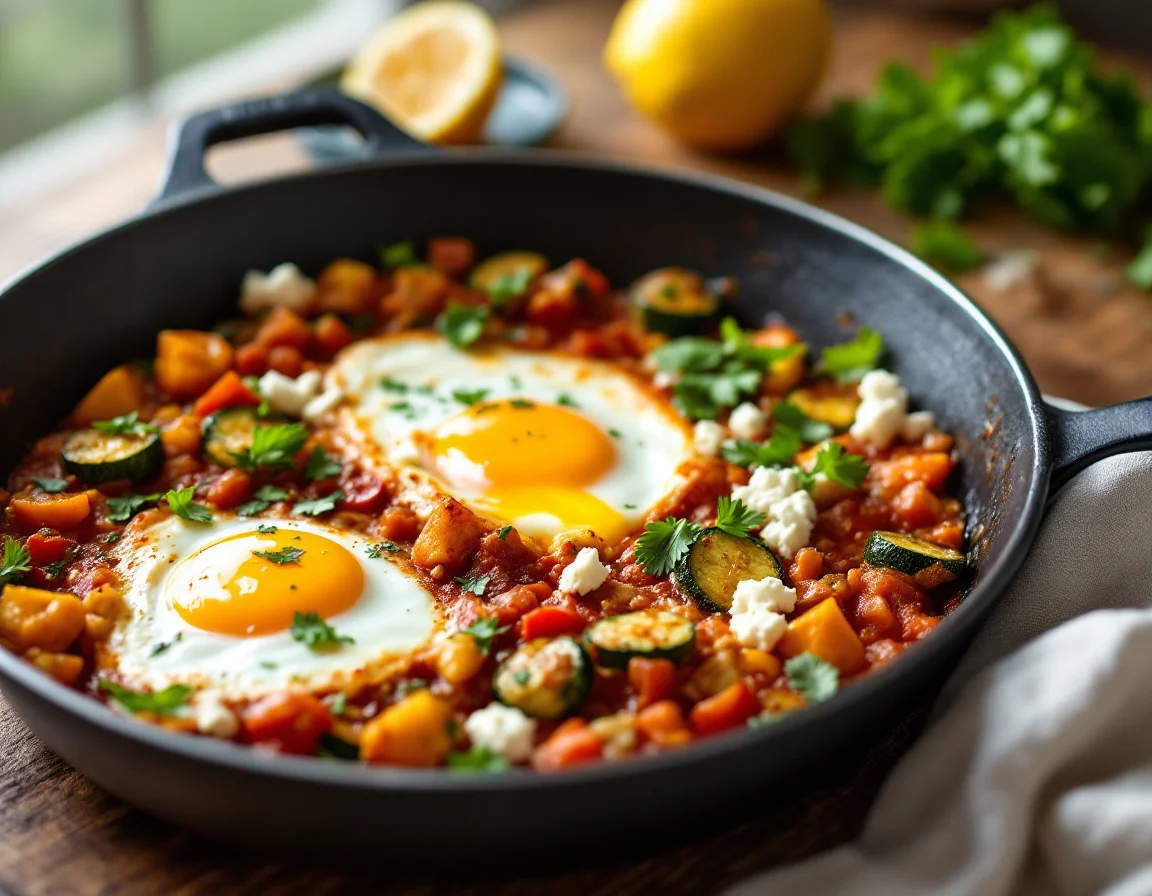 Skillet Shakshuka with Summer Zucchini and Feta