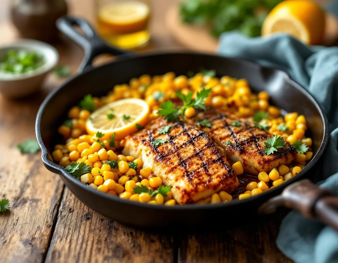 Sour Orange Mojo Grouper with Florida Corn and Hearts of Palm Succotash
