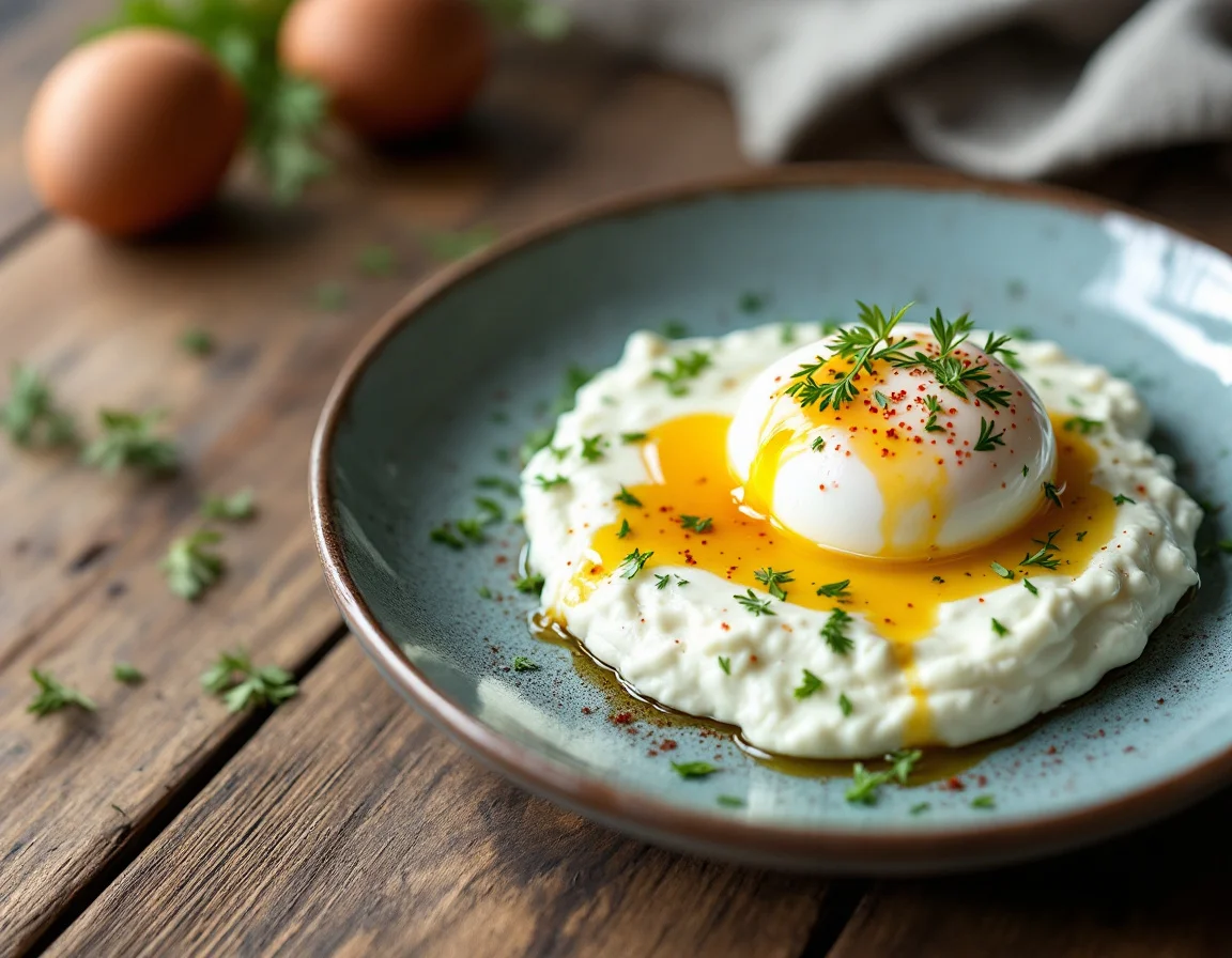 Turkish Yogurt Eggs with Brown Butter, Aleppo, and Dill